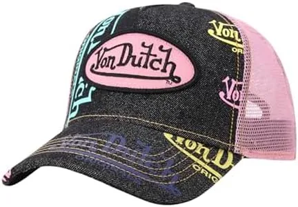 Von Dutch Monogram Trucker Cap - Retro Snapback Cap for Men and Women - Adjustable Snap Fit Panel, Mesh Rear, Curved Bill, Size One Size, Black/Pink
