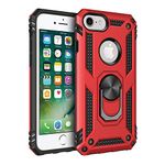 iPhone 6/6S/7/8 Case, Military Armor Swivel Ring Kickstand [Work with Magnetic Car Mount] Slim Shockproof Durable Cover Holster Compatible Apple iPhone 6 6S 7 8 5.5 Inch(red)