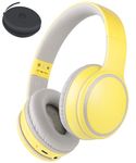 Rockpapa E9 Kids Bluetooth Headphones, Kids Wireless Headphones Over Ear, Hi-Fi Stereo Foldable Wireless Wired Headphones with Mic for School Travel Tablet PC TV (Yellow Grey)