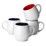 LIFVER 20 Ounces Coffee Mugs Set of 4, Large Coffee Mugs with Color on Inside, Speckled Big White Mugs with Large Handles for Coffee, Tea, Hot Cocoa, Christmas Gifts for Women Men Jumbo Soup Mugs Microwavable