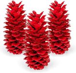 GS Foliage Large Pine Cones for Crafts, 9–12 Inch Red Painted Sugar Pinecones, Set of 3 Large Decorative Pine Cones for Vase Filler, Holiday Décor, Rustic Table Centerpieces, DIY Wreaths – Red Painted
