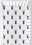 Sweet Jojo Designs Fitted Crib Sheet for Navy and White Woodland Deer Baby/Toddler Bedding Set Collection - Deer Print