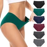 PULIOU Womens Underwear Multipack Knickers Ladies Pants Mid Rise Soft Cotton Panties Briefs Breathable Comfy Stretchy Basic pack of 6