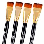 Kabeer Art Short Hair Synthetic Flat Paintbrush Set of 4 for Watercolor and Acrylic Painting Numbers 14, 16, 18, 20(Wood)