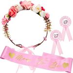 SATINIOR Baby Shower Sash, Mom to be Sash and Pin with Floral Crown for Mom and Dad Kit for Baby Shower Party Favors Decorations (Sweet Style)