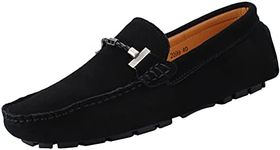 yldsgs Flat Loafer for Men Suede Leather Slip-on Dress Driving Moccasins Casual Boat Shoes, Black, 11