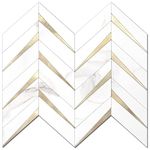 STICKGOO 10-Sheet Herringbone Tile Peel and Stick Backsplash, White Marble PVC Mixed Metal Gold Stick on Backsplash, Self Adhesive Wall Tile for Kitchen and Bathroom