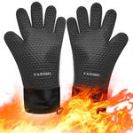 VATOSO Silicone Smoker Oven Gloves BBQ Gloves Heat Resistant,Beat Heat and Fire,Grill Gloves for Handling Hot Meat,Waterproof Heatproof Kitchen Oven Mitts,for Grilling,Cooking,Baking,Barbecue,Black