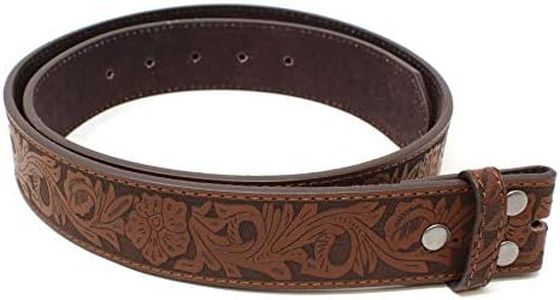 Womens Leather Belt Strap with Embossed Western Flowers Pattern 1.5" Wide with Snaps (Brown-S)