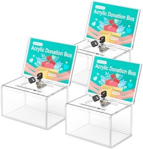 MaxGear Acrylic Donation Box with Lock 3 Pack, Large Ballot Box with Sign Holder, Clear Storage Container for Voting, Charity, Ballot, Suggestion 6.25" x 4.5" x 4"