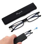 SKYOAK Ultra thin Lightweight Folding Reading Glasses Women Men TR90 Blue Light Blocking Anti UV/Eyestrain Foldable Compact Computer Readers Portable Unique Stretchable Slim Flat case Black +2.25