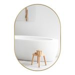 Home Selections Oval Wall Mirror 70x50cm, Metal Framed Wall Mounted Mirror - Gold