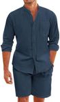 COOFANDY Mens Linen Sets Outfits 2 Piece Mandarin Collar Shirts Beach Short Set