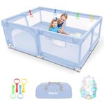 Playpen for Babies and Toddlers, Baby Playpen with Padded Frame & Mesh Walls, Play Pen with Balls, Pull Rings, Ideal for Indoor & Outdoor, Baby Play Pen - Unisex (150x180cm), Blue