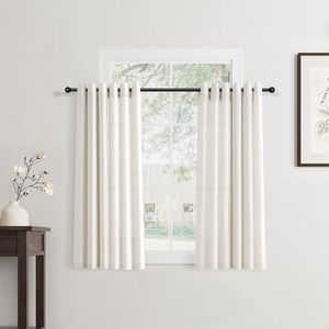 Jowels Natural Cream Linen Curtains 45 Inch Length 2 Panels for Living Room, Light Filtering Sheer Curtains 45 Inches, Modern Farmhouse Grommet Semi Sheer Soft Privacy Drapes 42 Wide