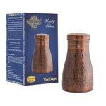 INDIAN ART VILLA Pure Copper Bedroom Water Bottle with Inbuilt Glass, Hammered Antique Design - Drinkware & Storage Purpose, Volume 950 ml (Pack of 1)