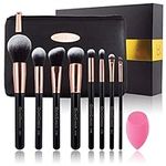 Oscar Charles 8-Piece Professional Makeup Brush Set with Beauty Sponge and Luxury Clutch Cosmetic Bag and Beautiful Gift Box - Rose Gold