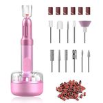 Electric Nail Drill Machine, Nail Drills for Acrylic Nails Professional E File Portable Cordless Nail Drill with 6 Speeds, 12pcs Nail Drill Bits, 2 Charging Modes Efile for Manicure Pedicure (Pink)