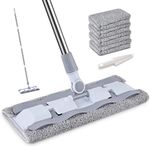 Flat Floor Mop, HOMTOYOU Microfibre Dust Mop for Laminate, Tile ,Hardwood Floor with 4 Mop Pads and 1 Dirt Removal Scrubber (Grey)