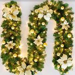 Christmas Garland with Lighting, 270 cm, Warm White Christmas Garland, Artificial Christmas Decoration Garland for Interior Decoration, Fireplaces, Stairs, Wall Door Home Decorations (Gold)