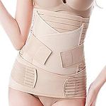 Postpartum Belly Wrap Band 3 in 1 Belt, C Section Girdle Support Recovery Waist Pelvis Binder Postnatal Body Shaper Shapewear (Beige, Large)