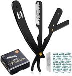 KICHLY Straight Razor - Professional Barber Straight Edge Razor and Shaving Razors For Men with 100 Single Edge Sharp Derby Blades - 100% Stainless Steel Cut Throat Men Razor Shaving Kit (Black)