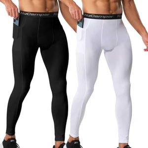 NuCamper Men's Compression Pants with Pocket Cool Dry Athletic Leggings Workout Baselayer Running Tights Basketball Bottoms