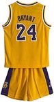 Kobe Bryant Kids Basketball Jerseys Sets,Boys and Girls Lakers Black Mamba Jersey-24# Performance Training Vest&Shorts Child Airy Clothing (14#,Yellow)