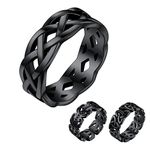 Bestyle Black 7mm Celtic Trinity Band Ring Flower Hawaiian Leaf Ring for Women, Chunky Big Wide Thumb Ring, Every Day Wear Casual Ring for Any Occasion, Size 12