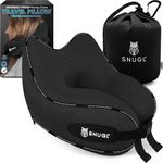 SNUGL Travel Pillow - Memory Foam Neck Cushion - Flight Pillow | Support Neck Pillow for Travel | Travel Neck Pillow for Airplane with Carry Bag & Clip | Flying Travel Essentials (Black - Regular)