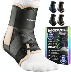Modvel Ankle Lace Up Brace, Adjustable Ankle Brace for Women and Men, Figure 8 Strapping with Soft Pads for Sprained Joint Stability and Natural Movement