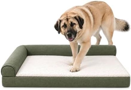Furhaven Leaner Orthopedic Chaise Dog Bed, L-Shaped Bolster, Jumbo+, Sage