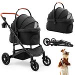Pet Stroller with 4 Wheels, Foldable Pet Travel Carrier for Small/Medium Dogs Cats up to 50lbs, Detachble Portable Pet Bag, Storage Basket, Car Seat 3 in 1 Multifunctional