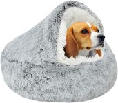 SUOXU Calming Cat Bed Small Dog Bed,Warm Cosy Soft Plush Winter Indoor Cat Cave Bed,Anti Slip Bottom Machine Washable Anti-Anxiety Hooded Pet Bed Dog Blanket Sofa Bed for Puppy/Small Medium Large Cats