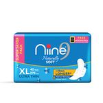 Niine Naturally Soft Ultra Thin XL Sanitary Pads for Women| 40 Pads, Pack of 1| 275mm Long| Cottony Soft Top Cover| Fast Absorption| With Fluid Lock Gel Technology| With Free Biodegradable Disposable Bags