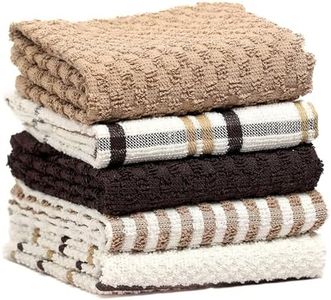 Olivia Rocco 5 Pack Terry Kitchen Tea Towels Cotton Super Absorbent Quick Drying Soft Towel Cloth, Natural