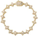 JINAO 10MM Gold Star Link Tennis Bracelet Cluster Iced Out Cubic Zirconia Diamond 14K Gold Plated Tennis Wrist Chain hip hop Jewelry for Men Women (Gold,7")