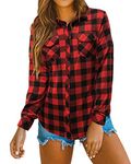 Oyamiki Women's Classic-Fit Long-Sleeve Lightweight Plaid Flannel Shirt Red L