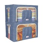 BlushBees Metal, Fabric Living Box Wardrobe Organizer, Jumbo Blanket Cover Bag, 88 L, Cowboy Blue - Pack of 2