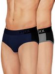 XYXX Men's Underwear Dualist IntelliSoft Antimicrobial Micro Modal Brief Pack of 2 (Steel Grey & Black;Black Iris & Black; L)