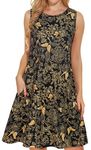 elescat Black Dresses for Women Casual Summer Sleeveless Tank Scoop Neck Loose Fit Sundress with Pockets(Black Golden Butterflies, M)