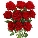 Luyue 10PCS Artificial Roses Flower Silk Rose with Stem Realistic Artificial Long Stem Red Rose Valentine's Day Fake Roses Bouquet for Wedding Home Decoration