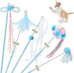 Potaroma Interactive Wand Cat Toys Toy, 5 Pcs Kitten Feather Toys for Indoor Cats to Chase and Exercise, Fun Cat Teaser, Light Blue