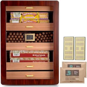 Marvero Cigar Humidors, Cedar Wood Humidor with Digital Hygrometer, Drawers, Humidifiers and Gold-Plated Hardwares. Cigar humidor Cabinet for Men Husband Father, 300 Cigars Capacity Walnut Color