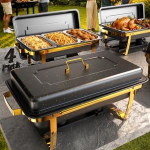 Sifer 9Qt Chafing Dishes for Buffet, No Any Screws, 4 Pack, Black & Gold