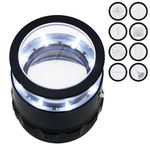 10x LED Focused Eye Loupe Jewelry Magnifier - Perfect for Gems, Hobbies, Antiques, and Models with Interchangeable Reticle Scale (9 Scale Glass)