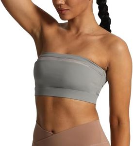 Aoxjox Women's Workout Strapless Bandeau Bra Mesh Sports Bras Training Fitness Running Yoga Crop Tank Top, Grey, Large