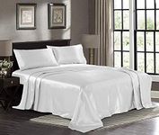 Elegant Linen Store,Silky Satin Sheets Queen [4-Piece, White] Silky Bed Sheets -Extra Soft 1800 TC 11-15 Inch Deep Pocket, Wrinkle, Fade, Stain Resistant - Fitted Sheet, Flat Sheet, Pillow Cases.