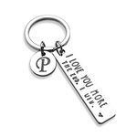 OUMILAN I Love You More The End I Win Keychain with 26 Letters for Boyfriend Girlfriend Couple Him Her Bithday Valentines Day Gifts, Letter P Silver, middle