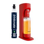 Drinkmate Sparkling Cocktail Mocktail Wine Juices and Water Maker, Carbonates Any Drink with Push-Button Simplicity, with 1L bottle and 60 Litre CO2 cylinder, Royal Red